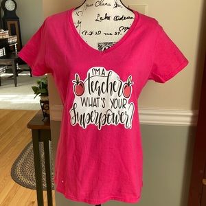 Pink v-neck teacher t-shirt